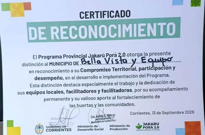 Bella Vista recibió reconocimiento por su labor en el programa Jakarú Porä